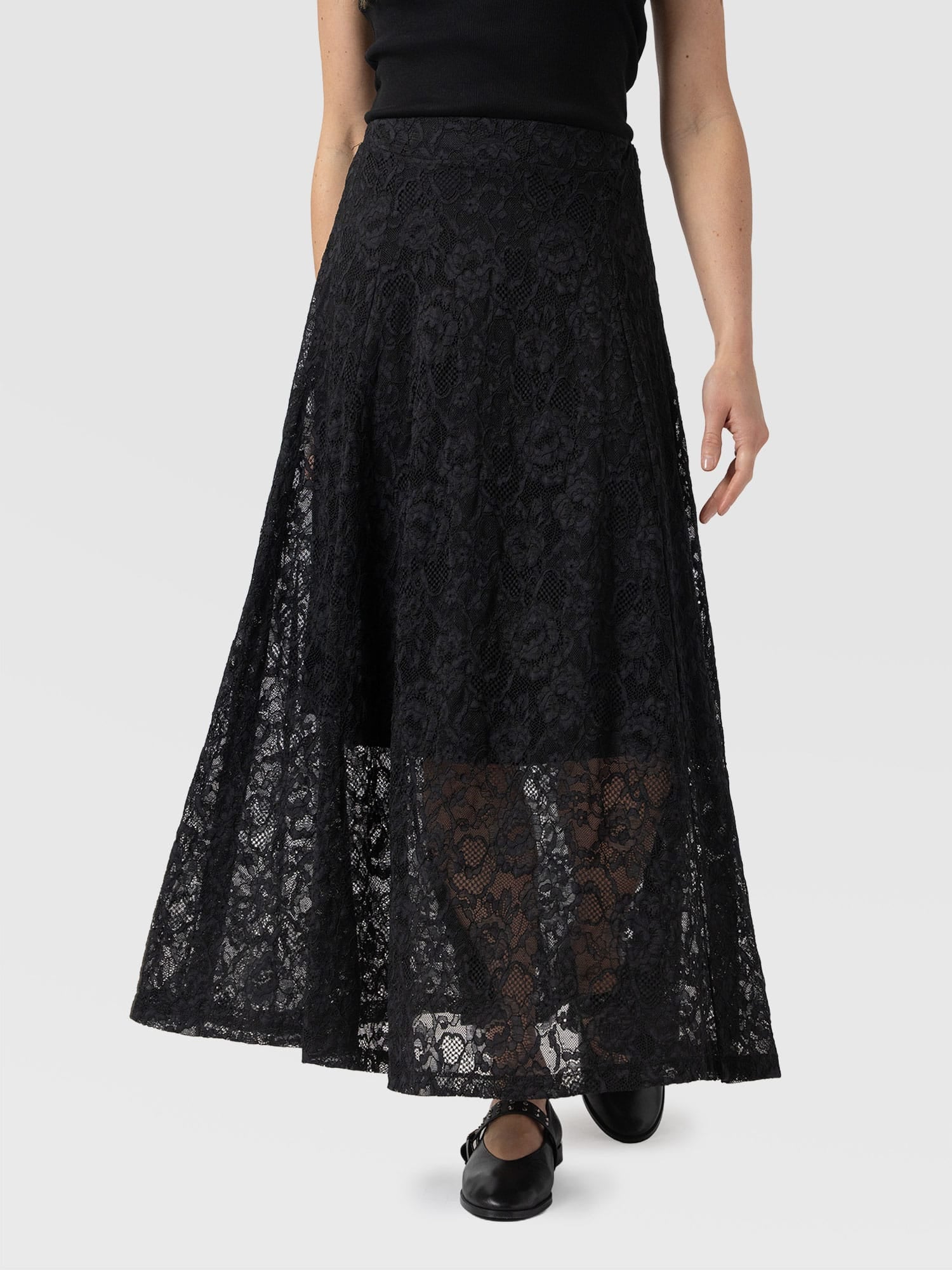 Lana A - Line Skirt - Black Lace