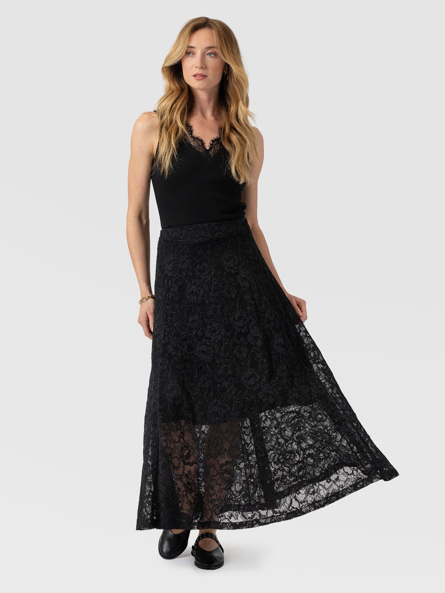 Lana A - Line Skirt - Black Lace
