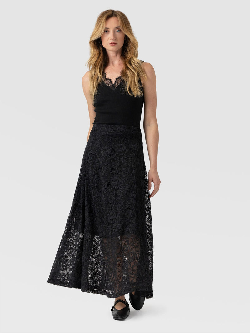 Lana A - Line Skirt - Black Lace