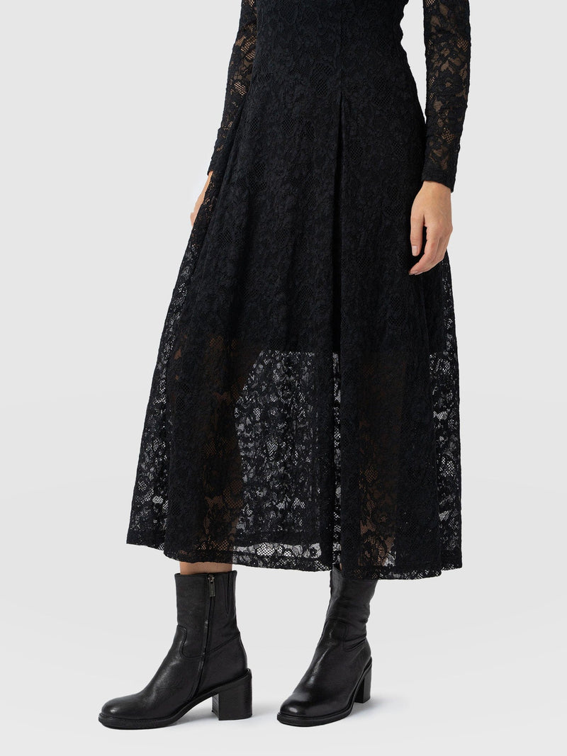 Lana Pleated Dress - Black Lace