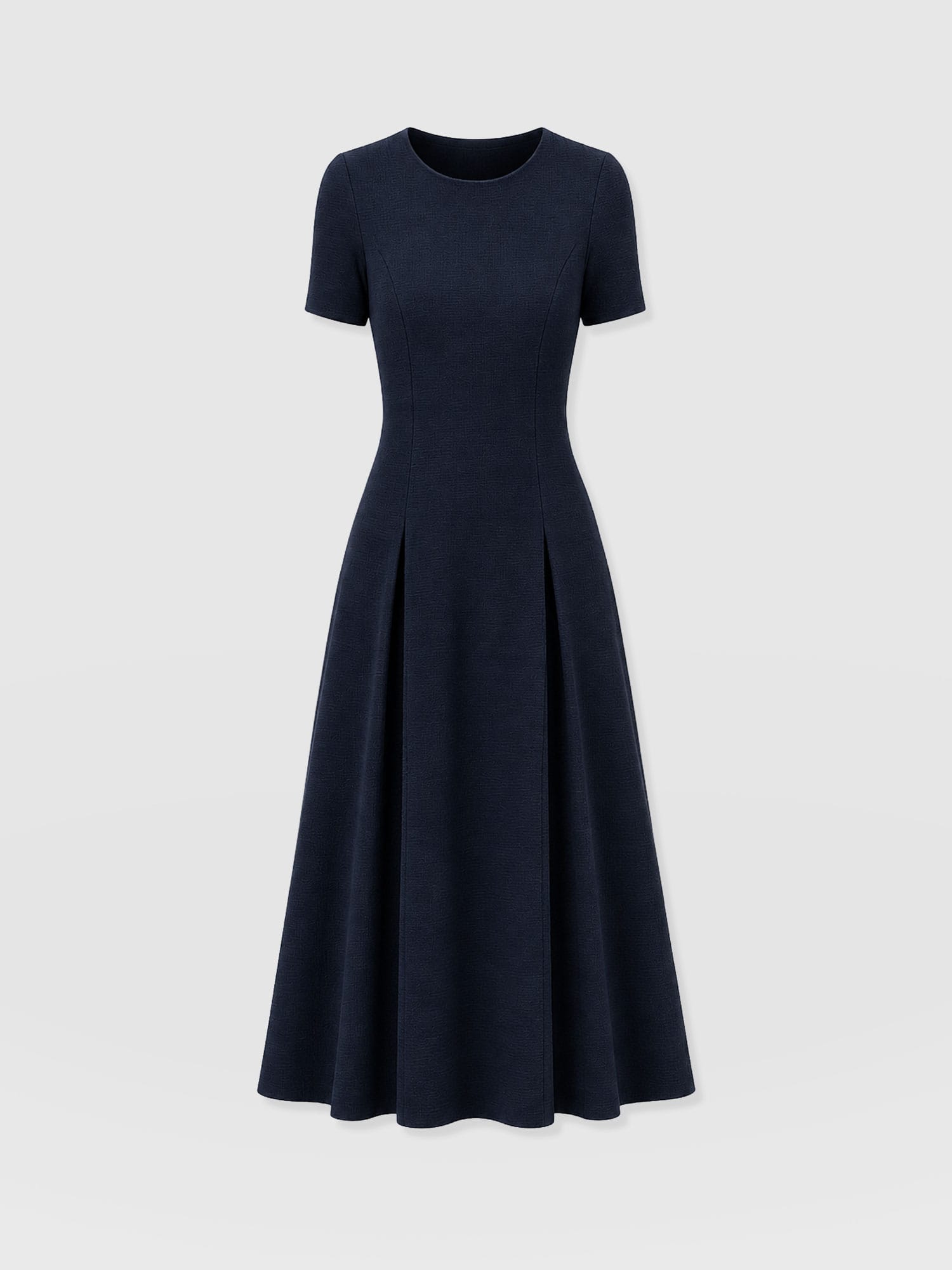 Lana Pleated Short Sleeve Dress - Navy Boucle - Women's Dresses | Saint and Sofia® UK