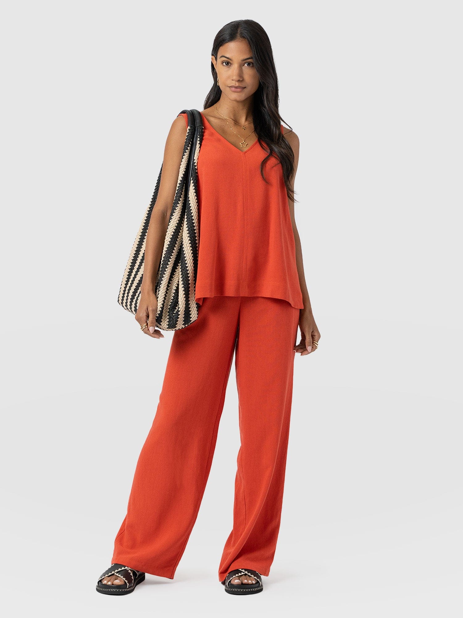 Corinne Wide Leg Linen Pant - Burnt Orange - Women's Trousers | Saint + Sofia® UK