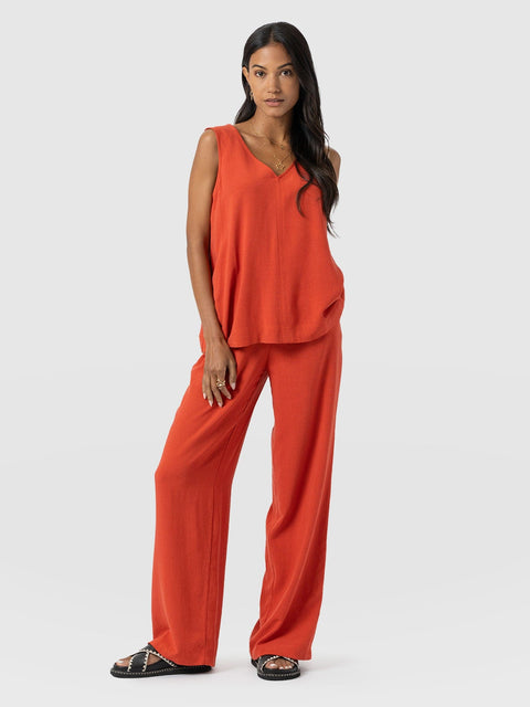 Corinne Wide Leg Linen Pant - Burnt Orange - Women's Trousers | Saint + Sofia® UK