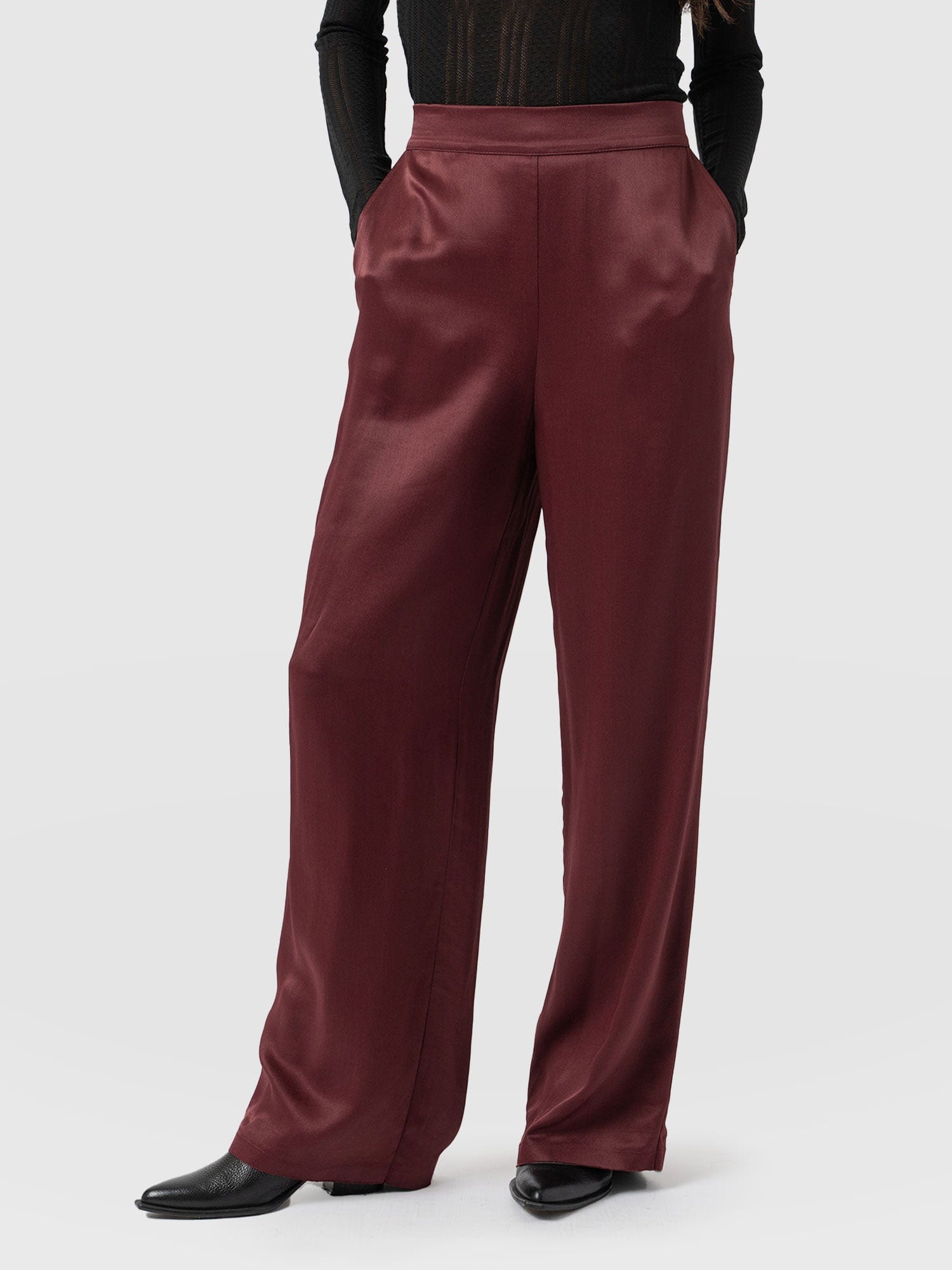 Langley Wide Leg Pant Maroon - Women's Trousers | Saint + Sofia® UK