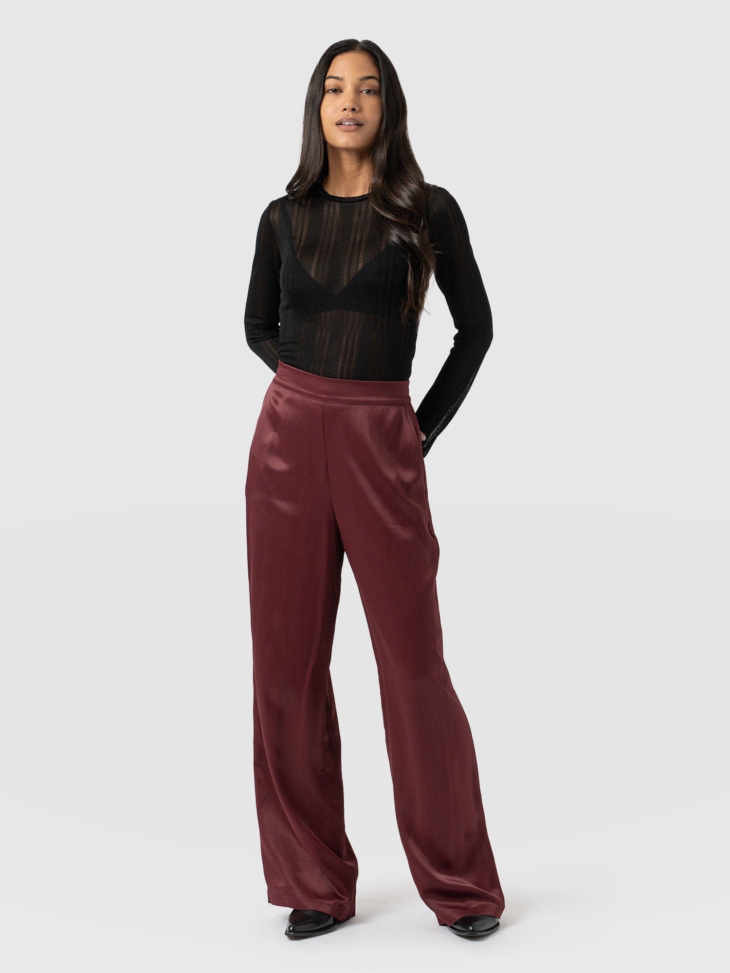 Langley Wide Leg Pant Maroon - Women's Trousers | Saint + Sofia® UK