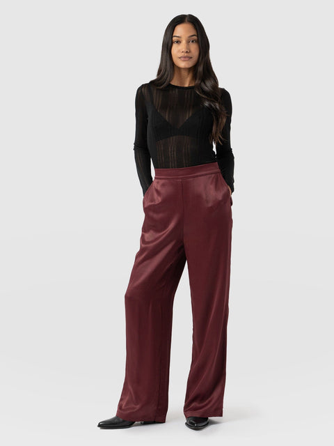 Langley Wide Leg Pant Maroon - Women's Trousers | Saint + Sofia® UK