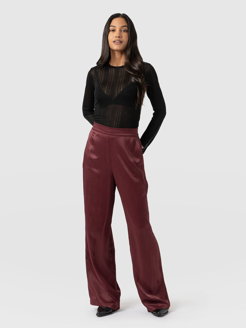 Langley Wide Leg Pant - Maroon