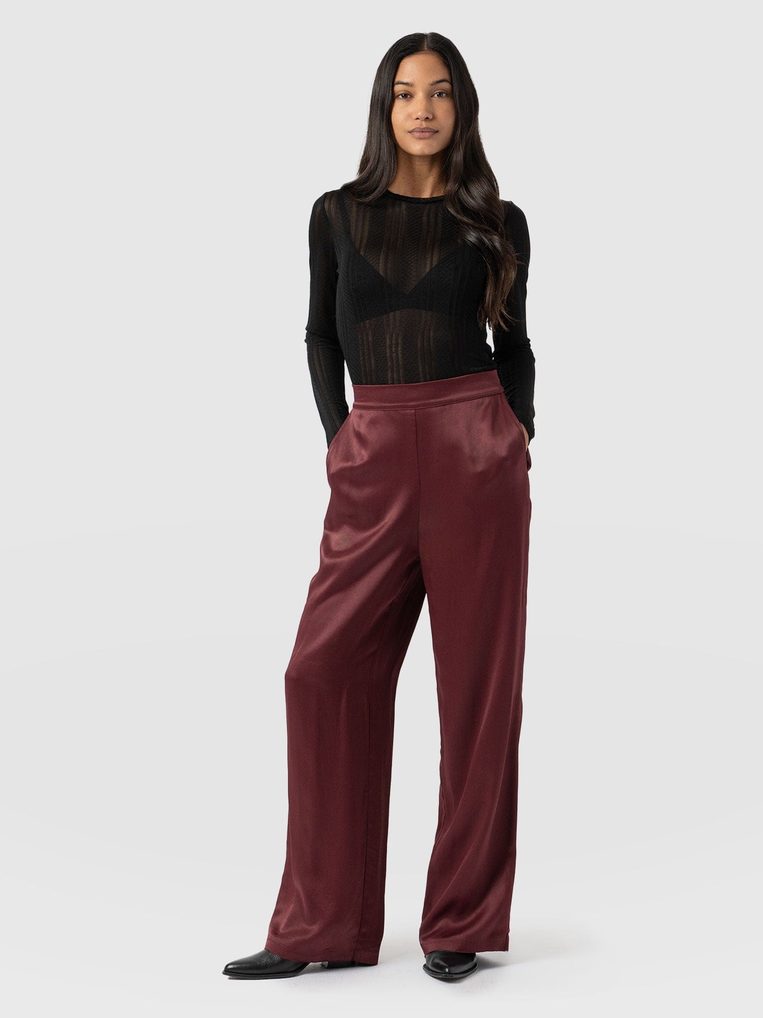 Langley Wide Leg Pant - Maroon