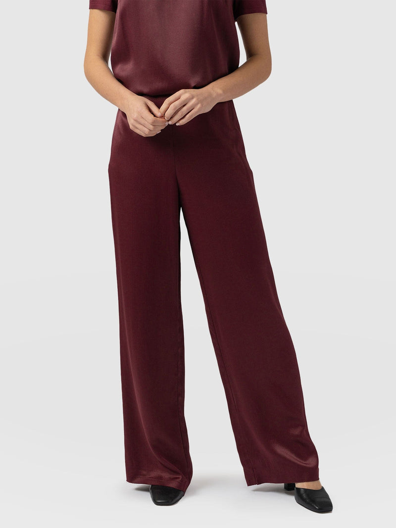 Langley Wide Leg Pant - Maroon