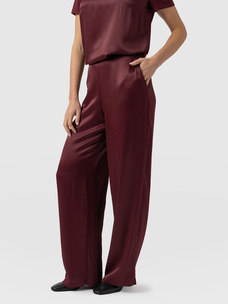 Langley Wide Leg Pant - Maroon