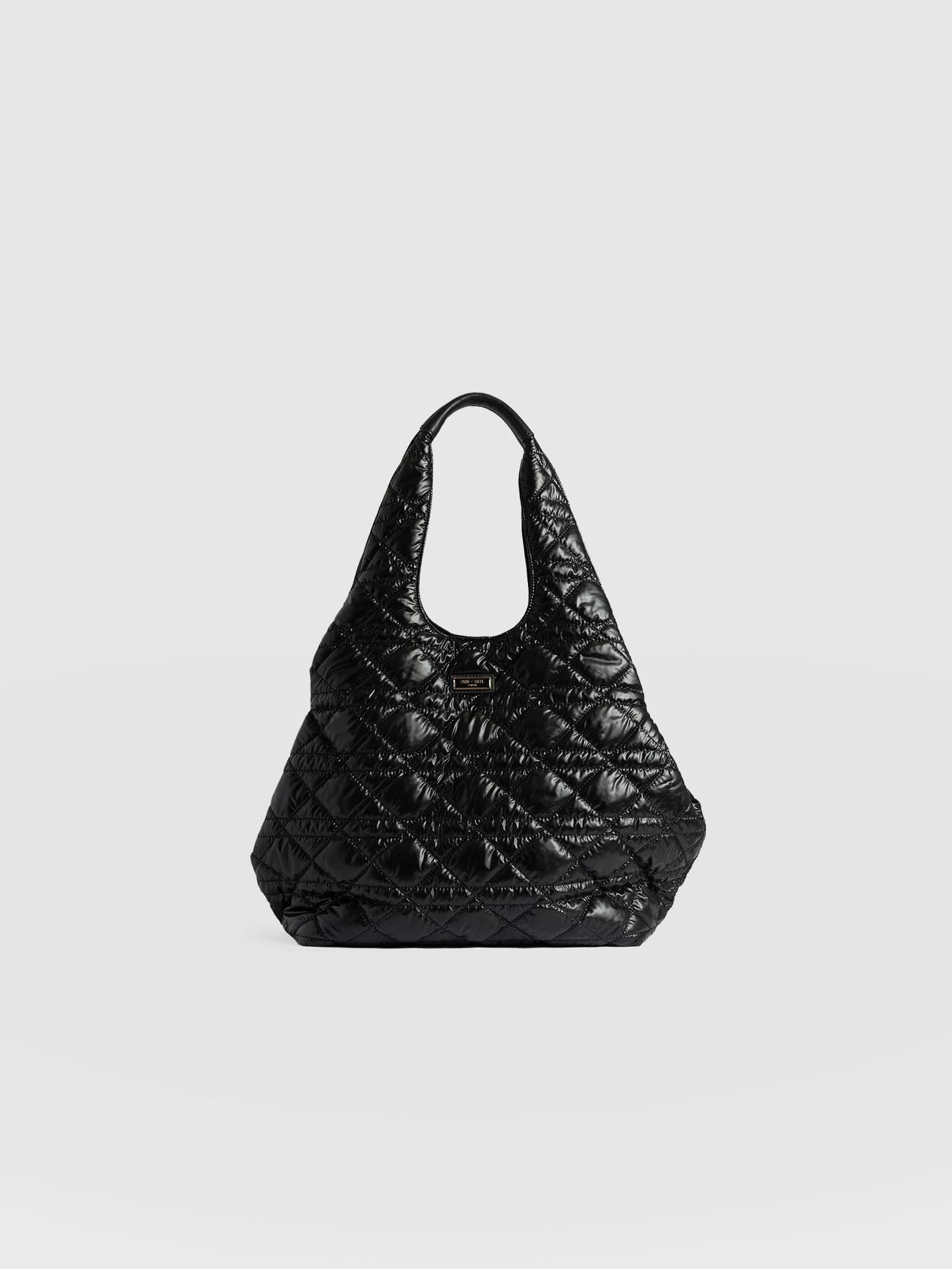 Large Stella Quilted Shoulder Tote Bag - Black