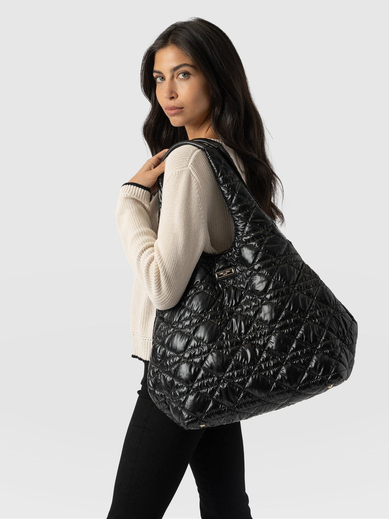 Large Stella Quilted Shoulder Tote Bag - Black