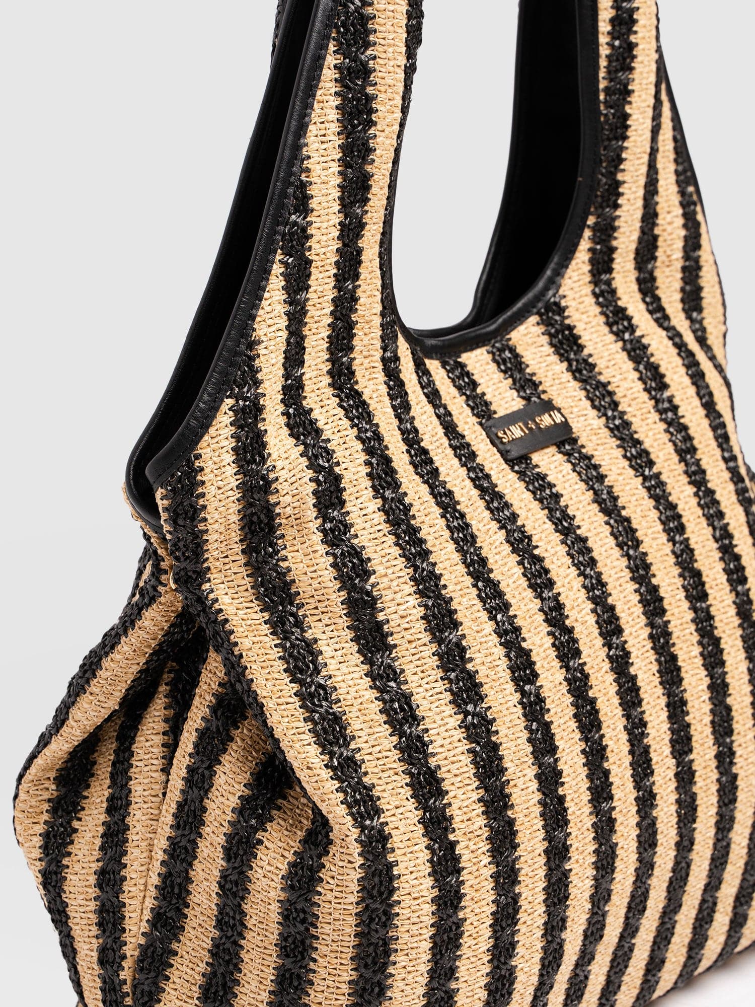 Large Stella Shoulder Tote Bag - Black Raffia - Women's Handbags | Saint + Sofia® UK