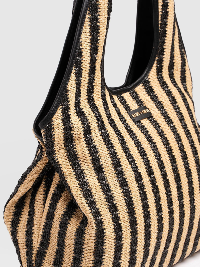 Large Stella Shoulder Tote Bag - Black Raffia - Women's Handbags | Saint + Sofia® UK