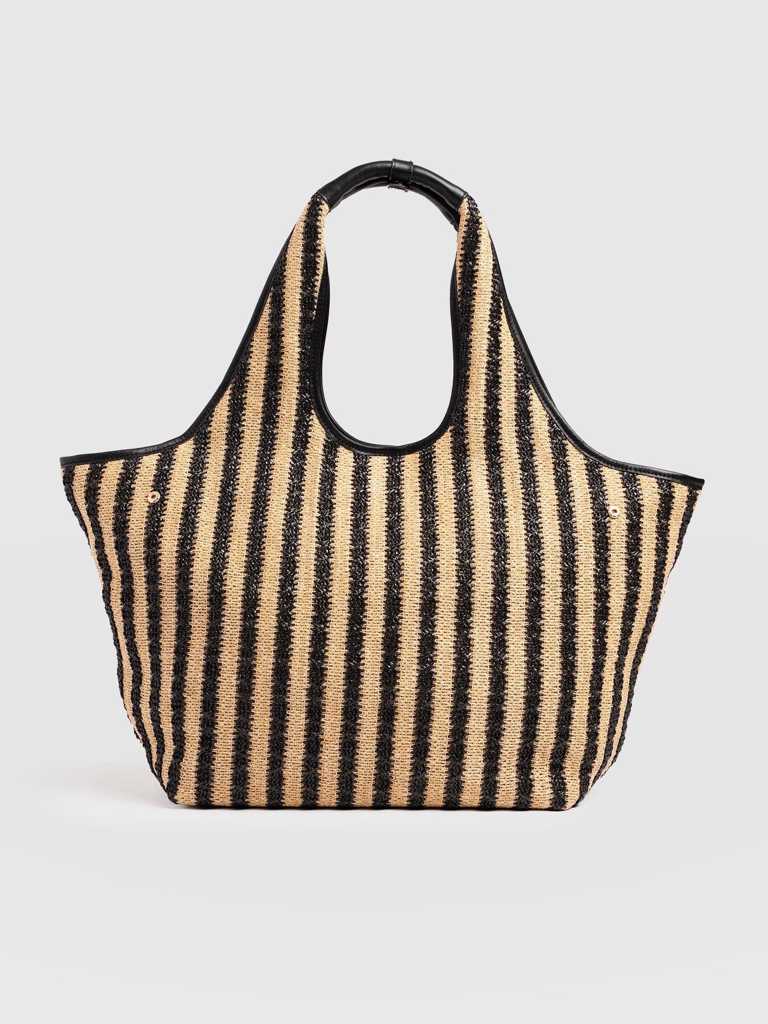 Large Stella Shoulder Tote Bag - Black Raffia