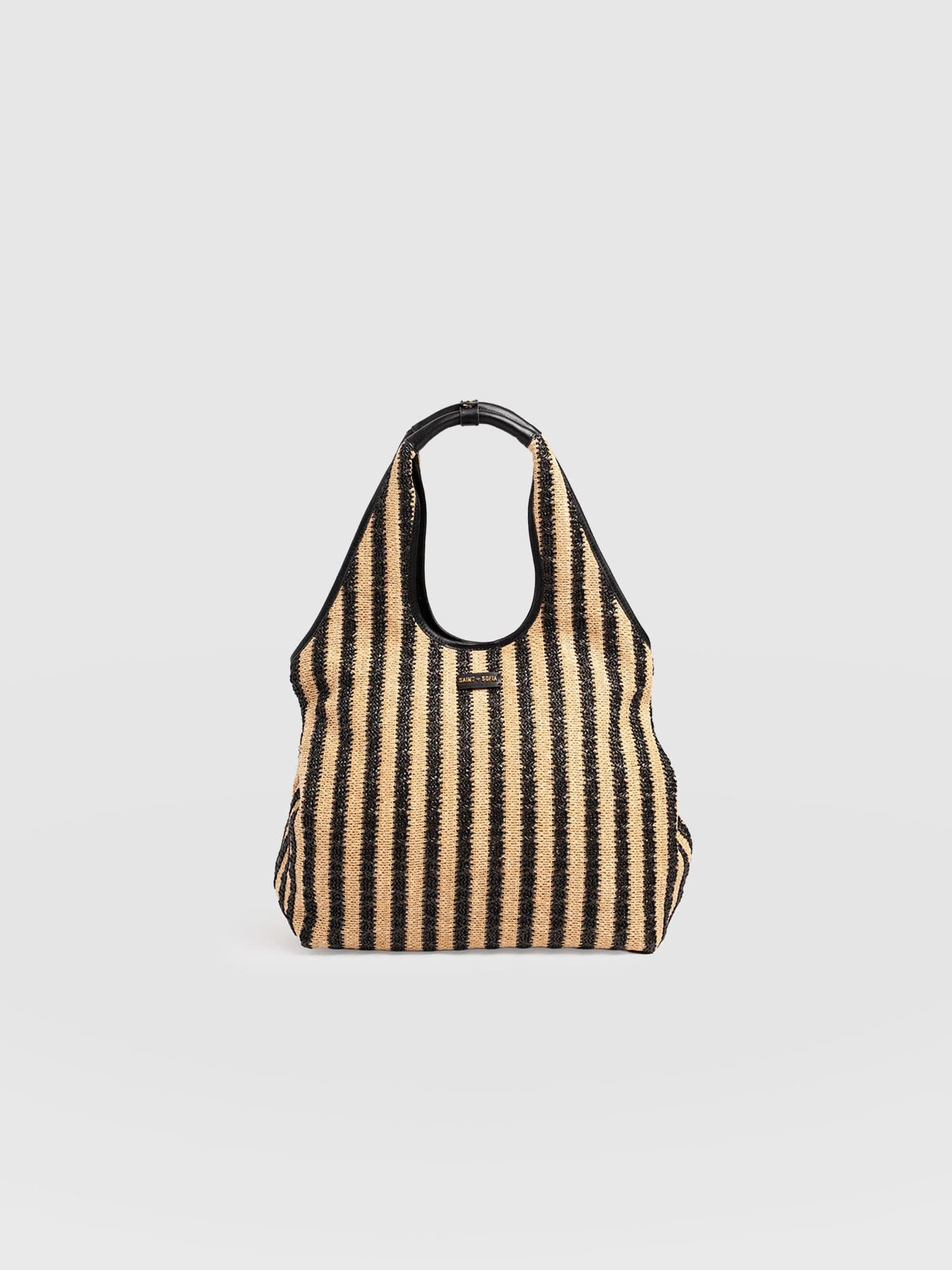 Large Stella Shoulder Tote Bag - Black Raffia - Women's Handbags | Saint + Sofia® UK