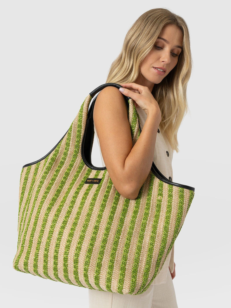 Large Stella Shoulder Tote Bag - Green Raffia