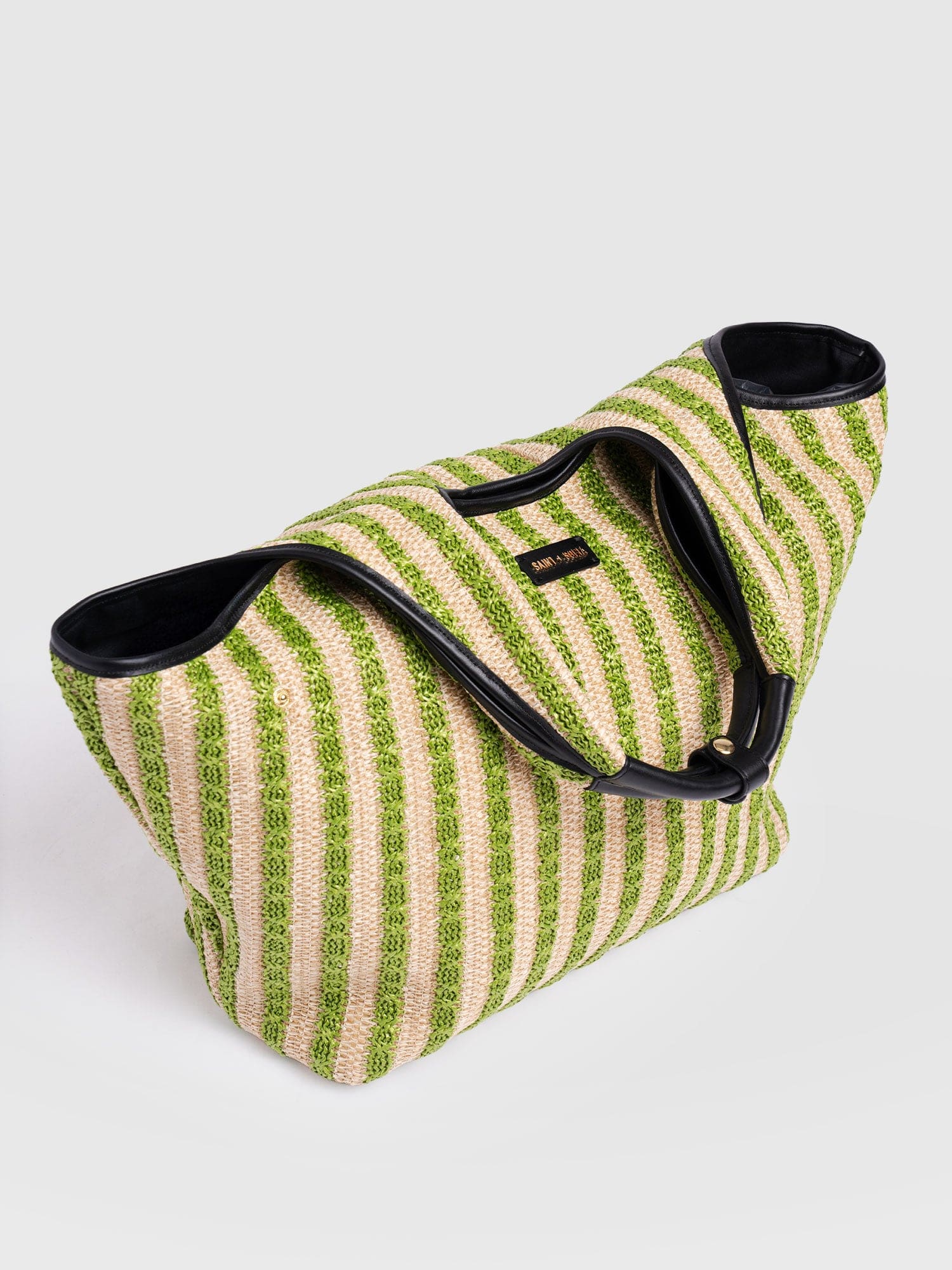 Large Stella Shoulder Tote Bag - Green Raffia