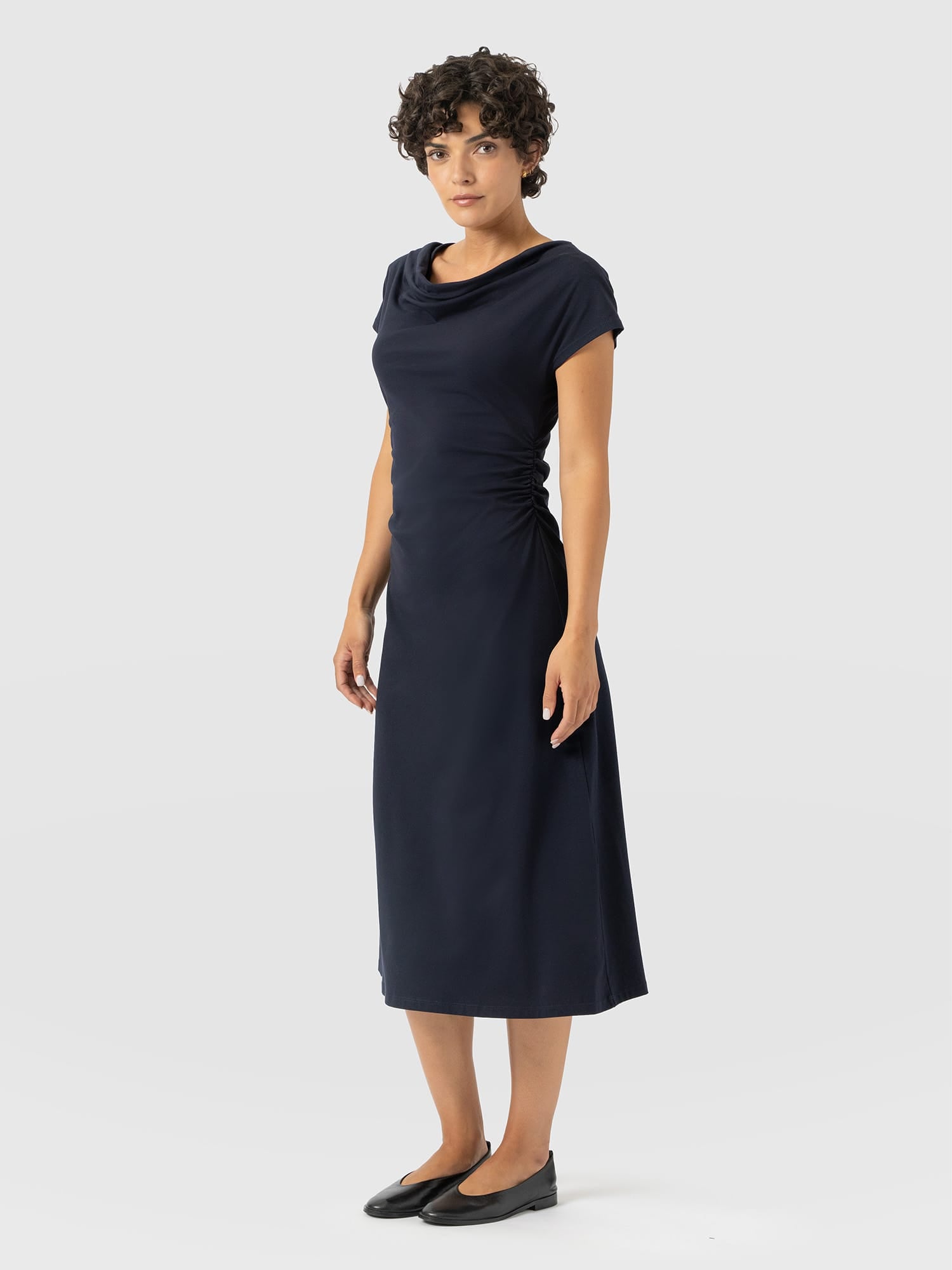 Laurie Cowl Neck Dress - Navy
