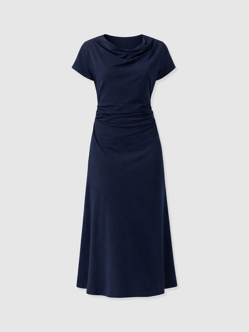 Laurie Cowl Neck Dress - Navy