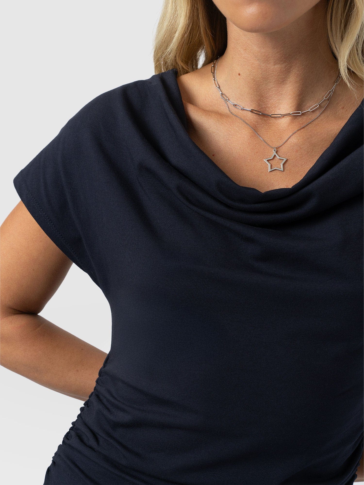 Laurie Cowl Neck Dress - Navy