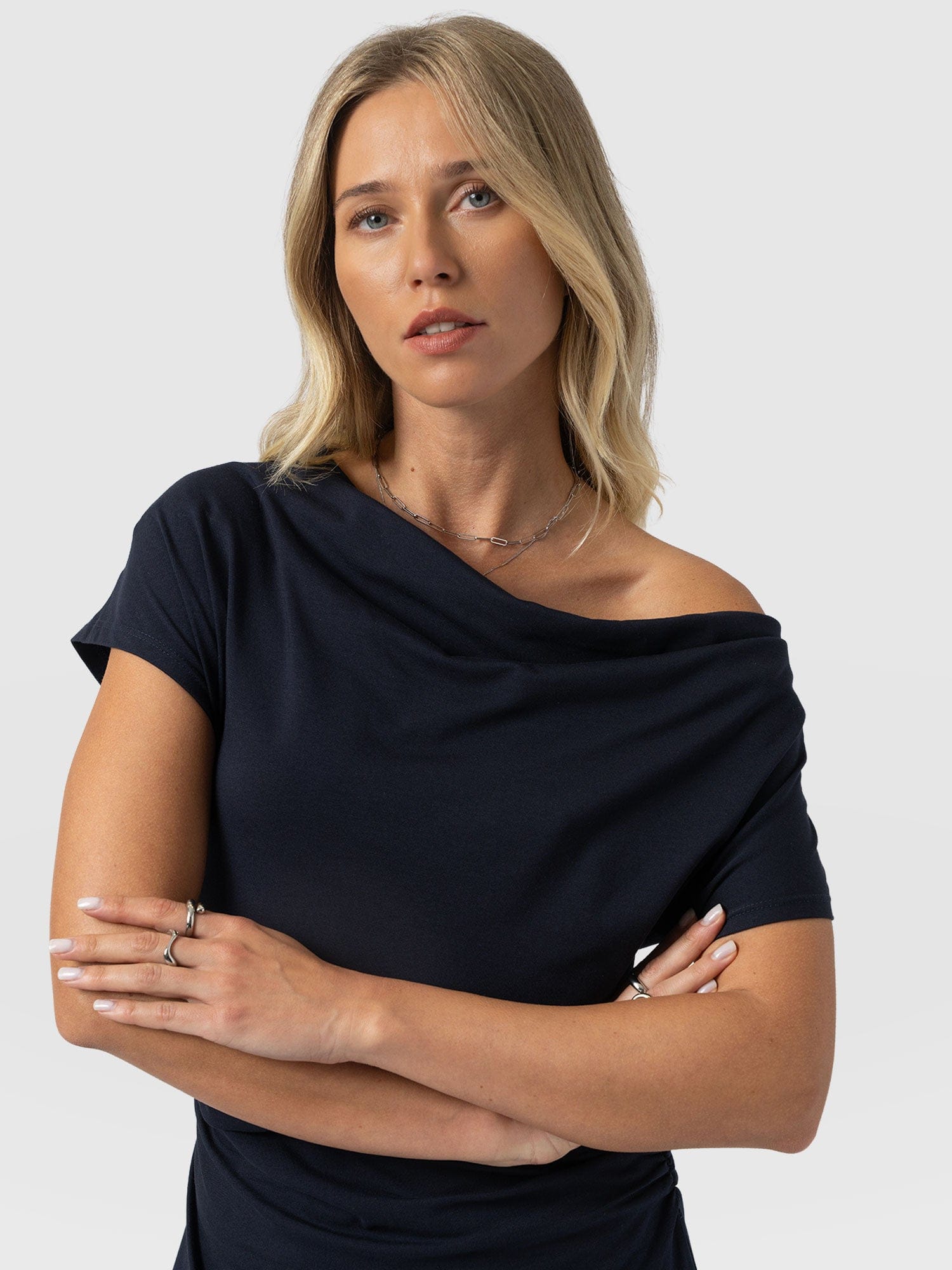 Laurie Cowl Neck Dress - Navy - Women's Dresses | Saint + Sofia® UK