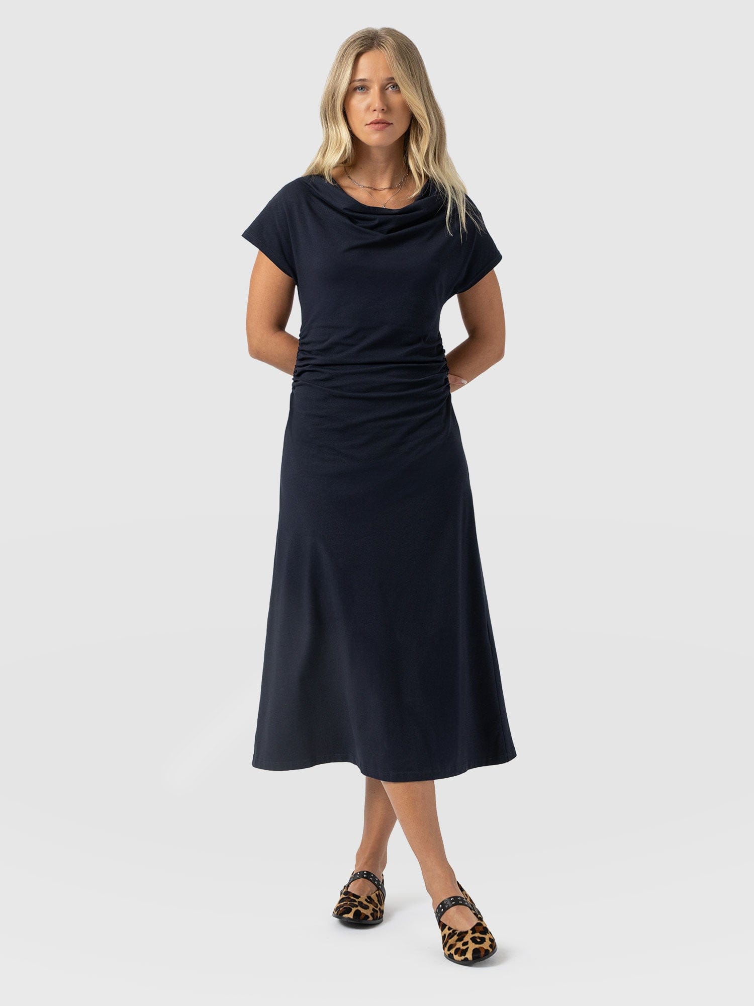 Laurie Cowl Neck Dress - Navy - Women's Dresses | Saint + Sofia® UK