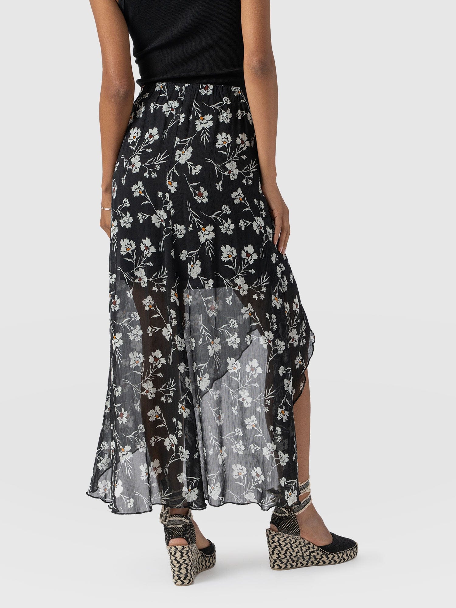 Lexi High Low Midi Skirt Black Spring Floral