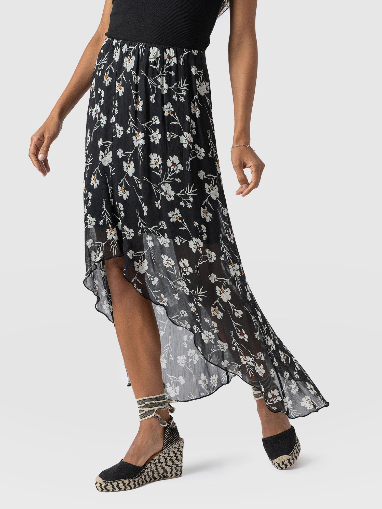Lexi High Low Midi Skirt Black Spring Floral