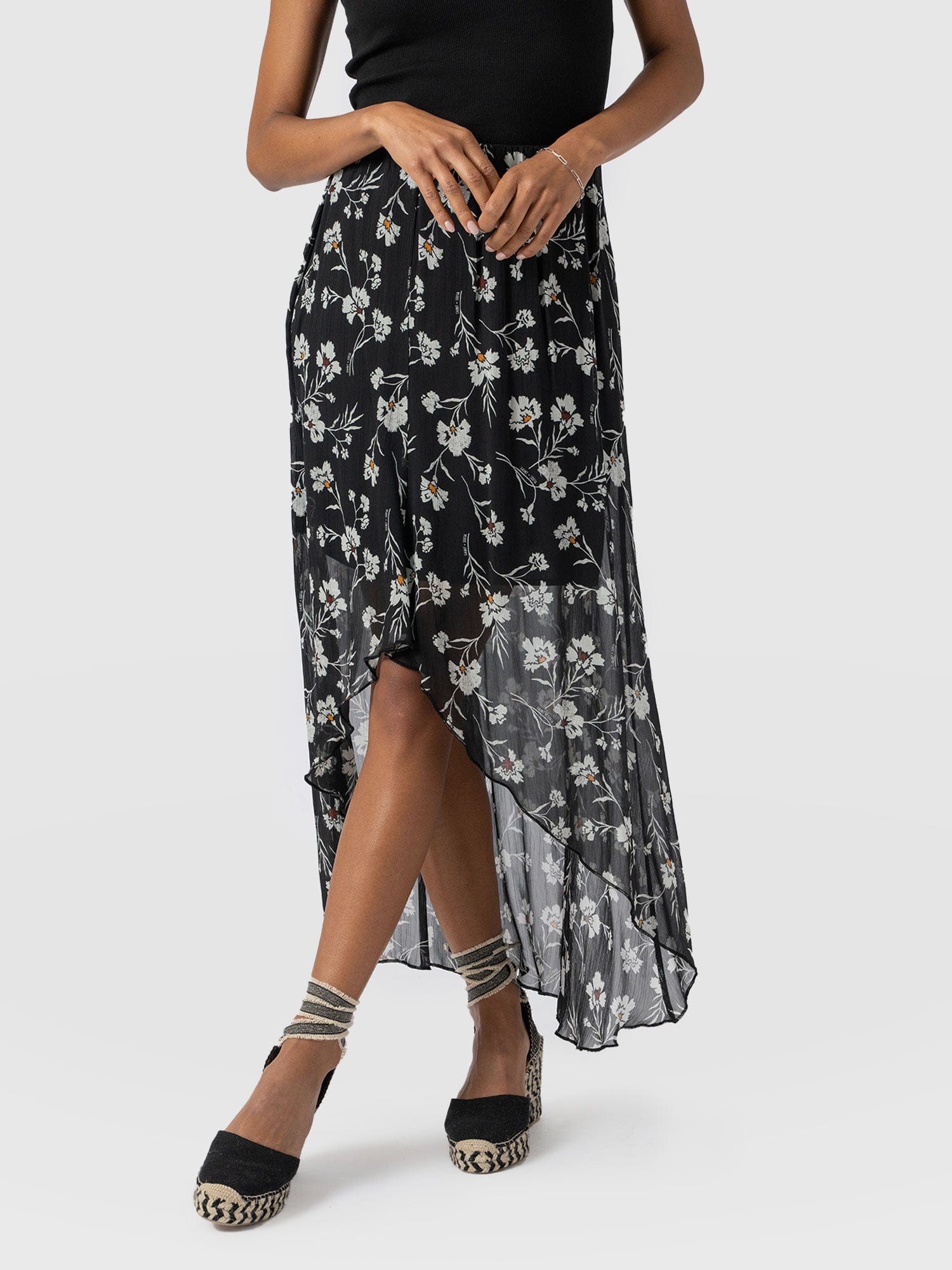Lexi High Low Midi Skirt Black Spring Floral