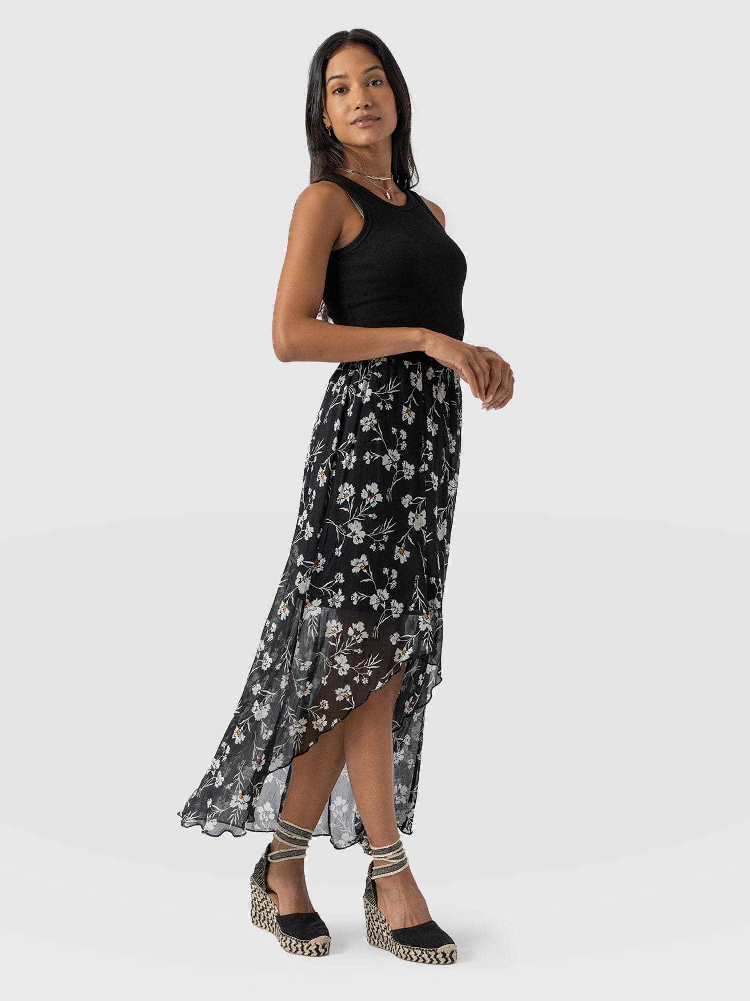 Lexi High Low Midi Skirt Black Spring Floral