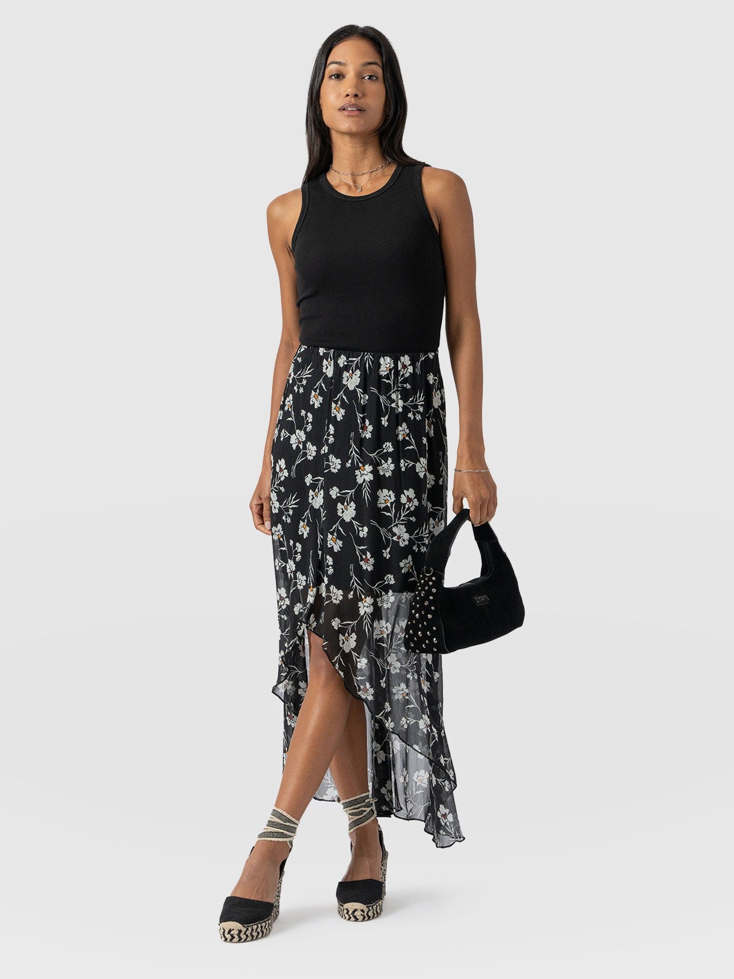 Lexi High Low Midi Skirt Black Spring Floral