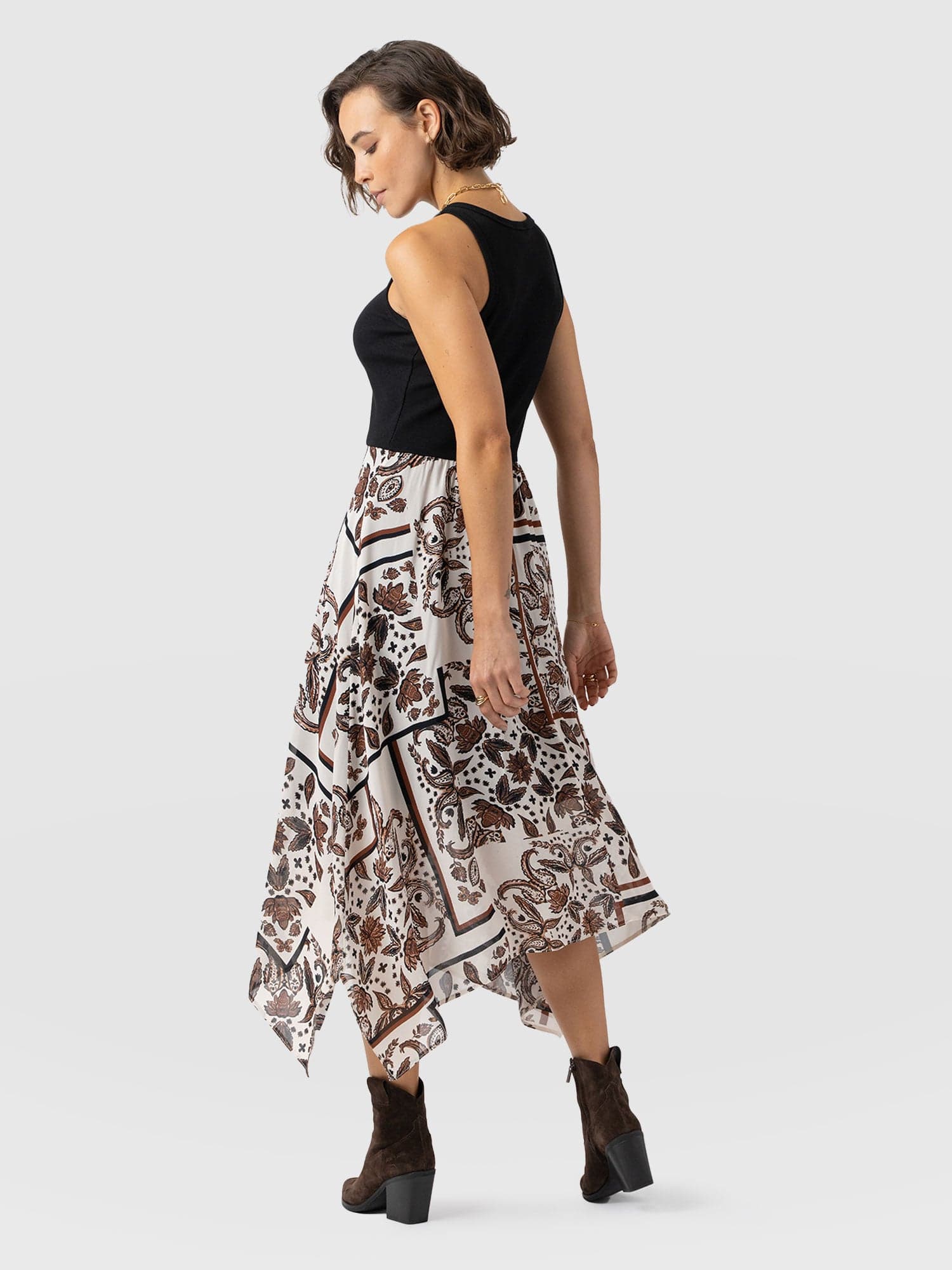 Lila Hanky Hem Dress - Cream Paisley