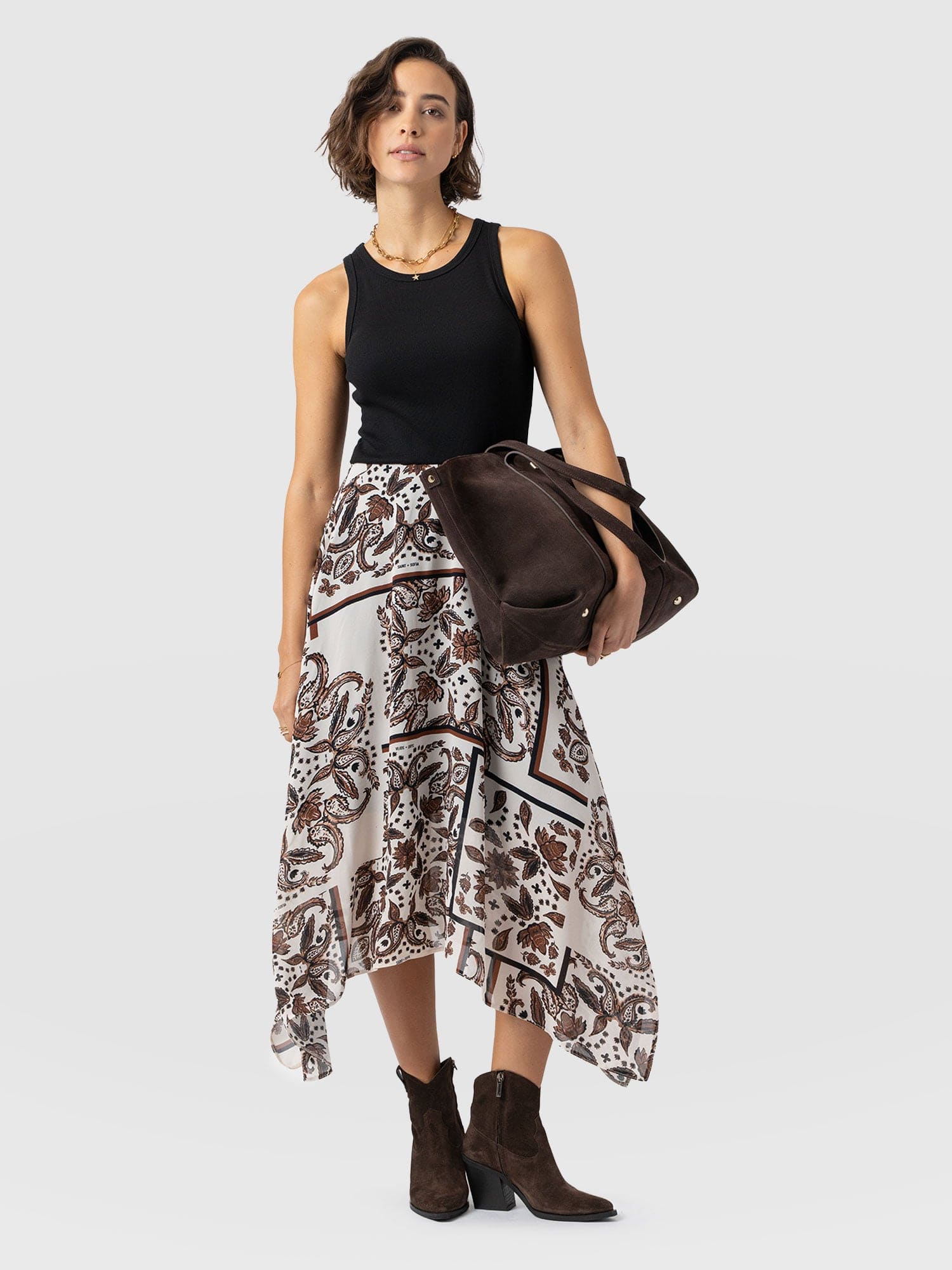 Lila Hanky Hem Dress - Cream Paisley