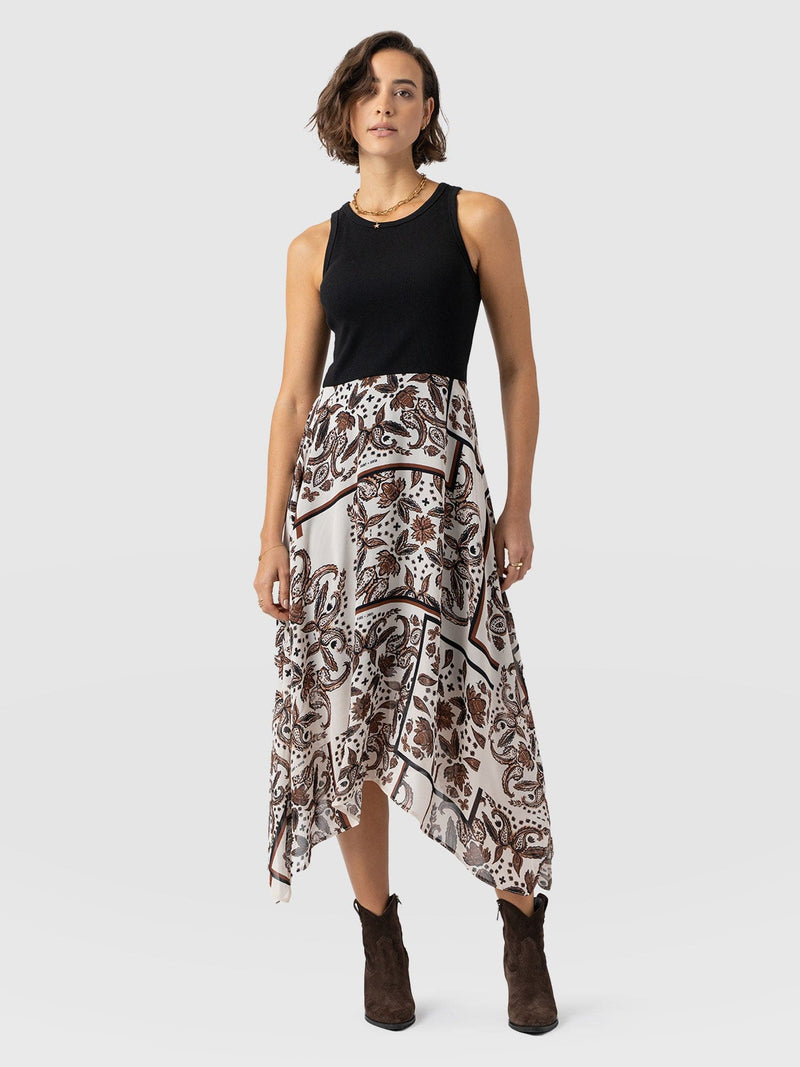 Lila Hanky Hem Dress - Cream Paisley