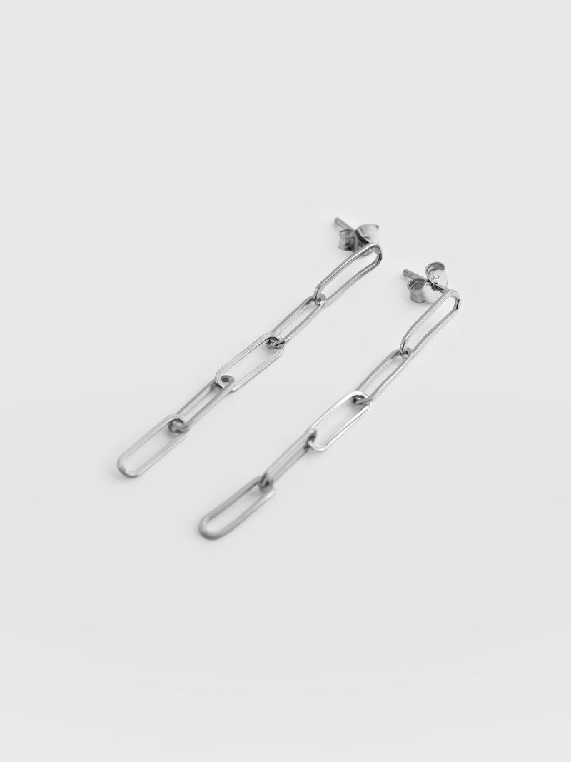 Link Chain Drop Earrings - Silver