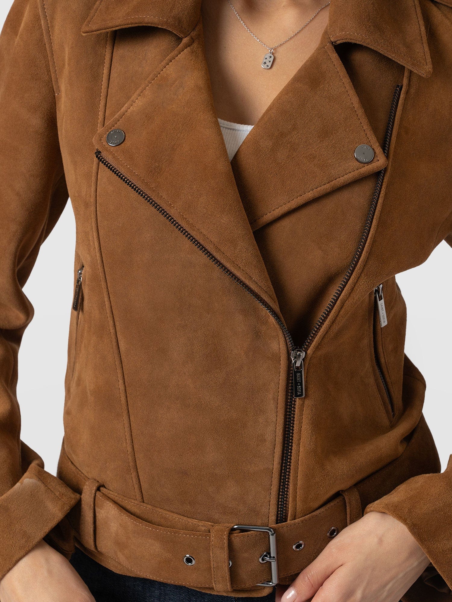 Luther Suede Jacket - Camel - Women's Leather Jacket | Saint + Sofia® UK
