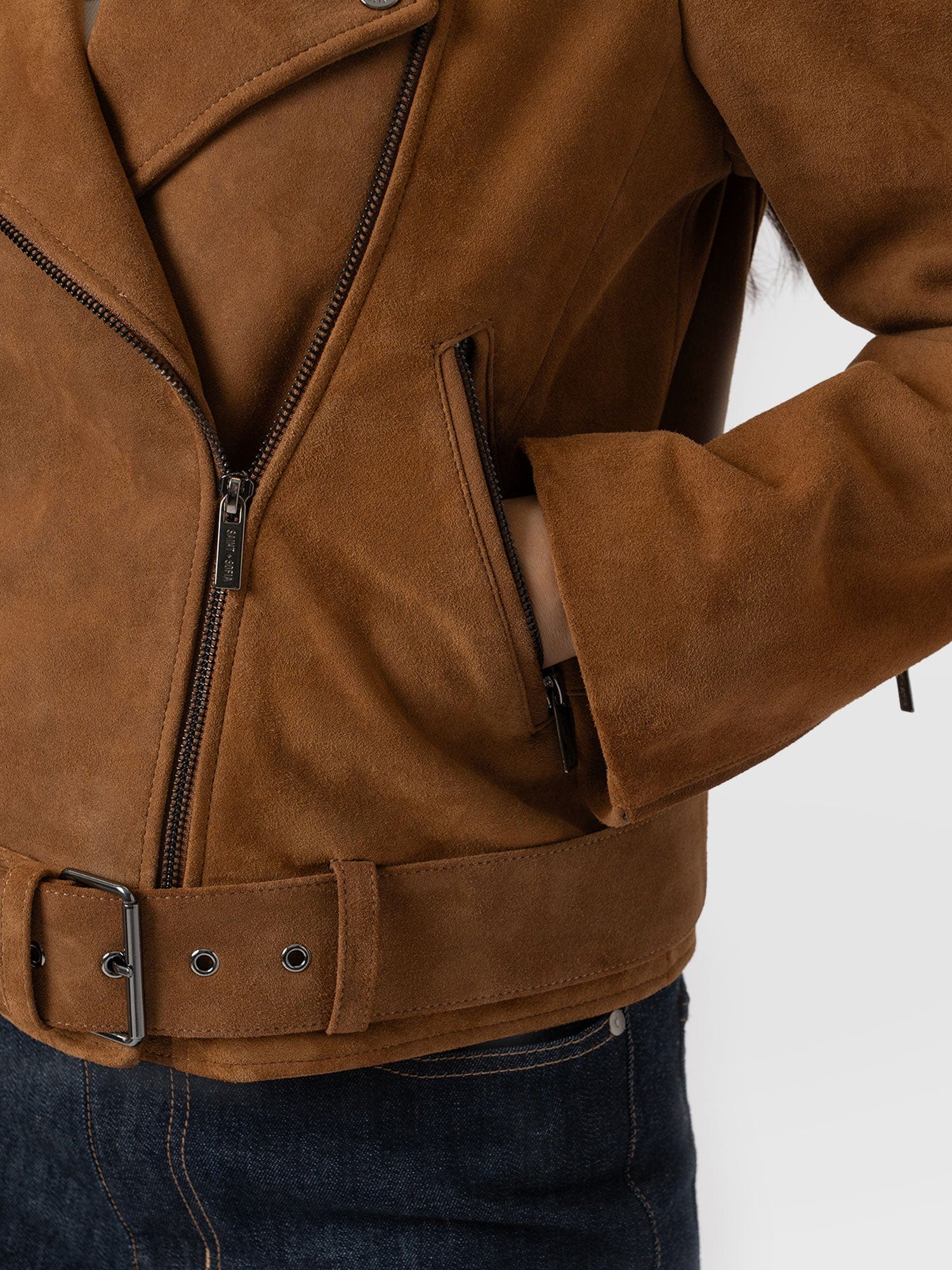 Luther Suede Jacket - Camel - Women's Leather Jacket | Saint + Sofia® UK