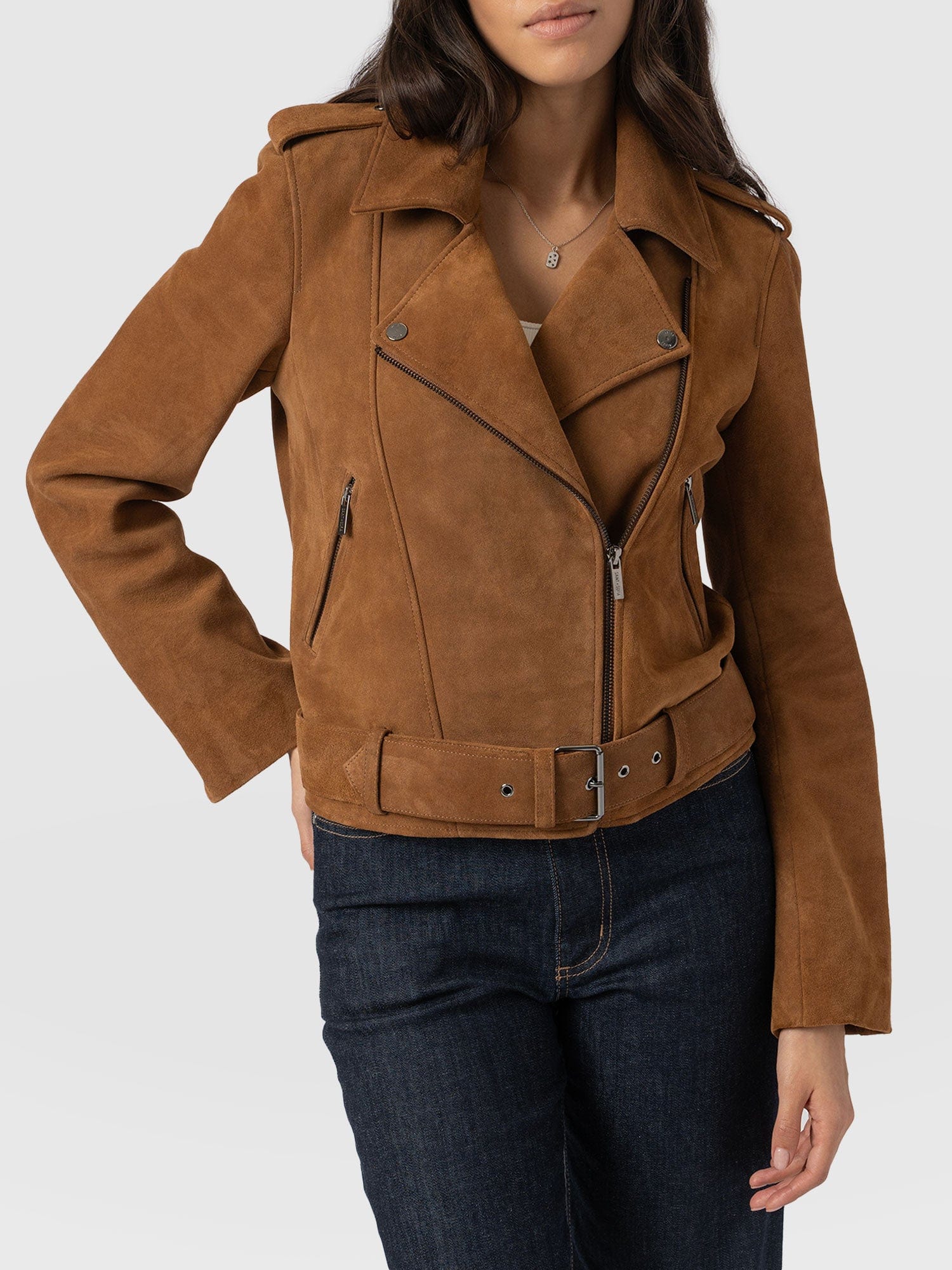 Luther Suede Jacket - Camel - Women's Leather Jacket | Saint + Sofia® UK