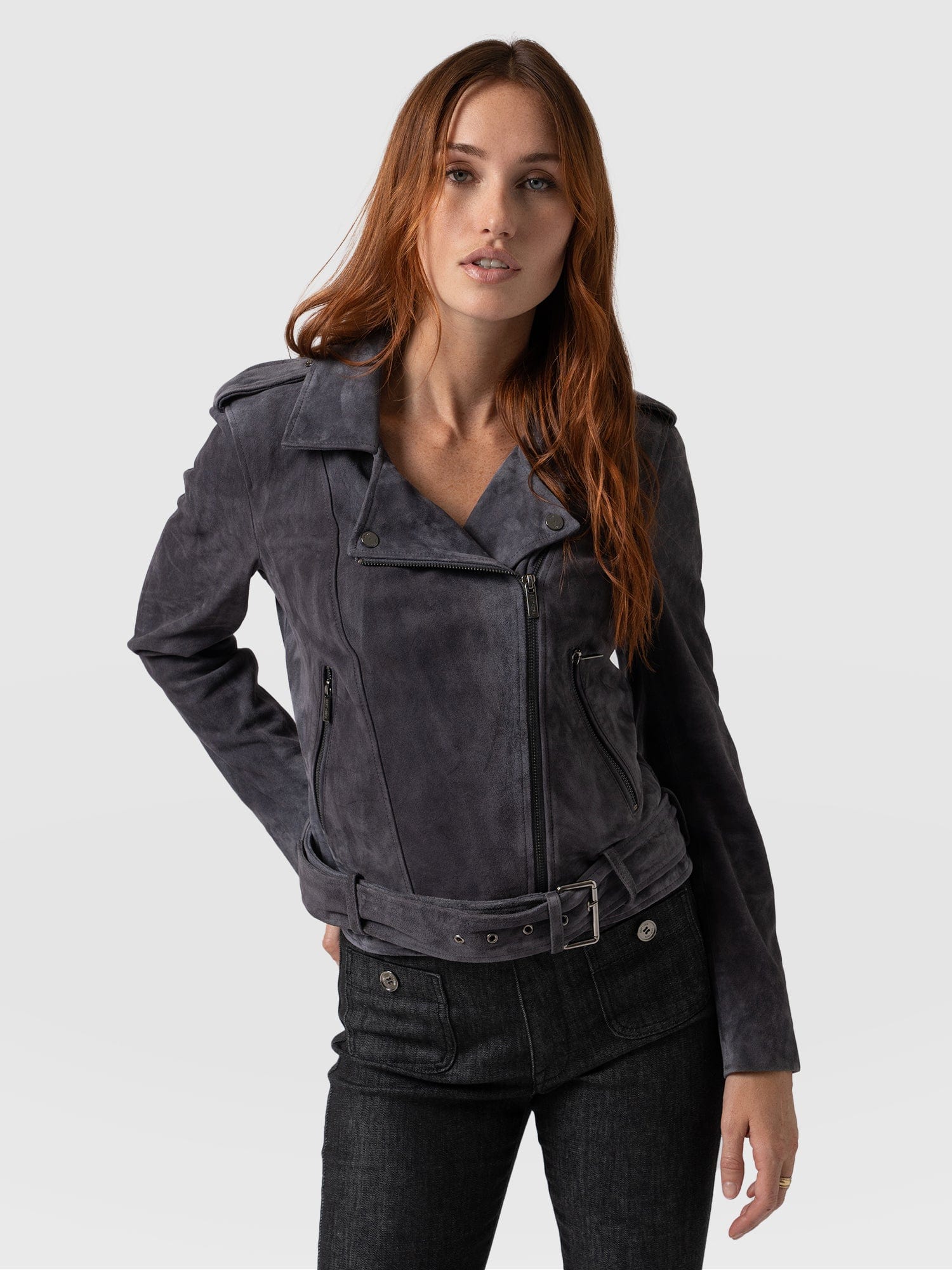 Grey suede biker hot sale jacket womens