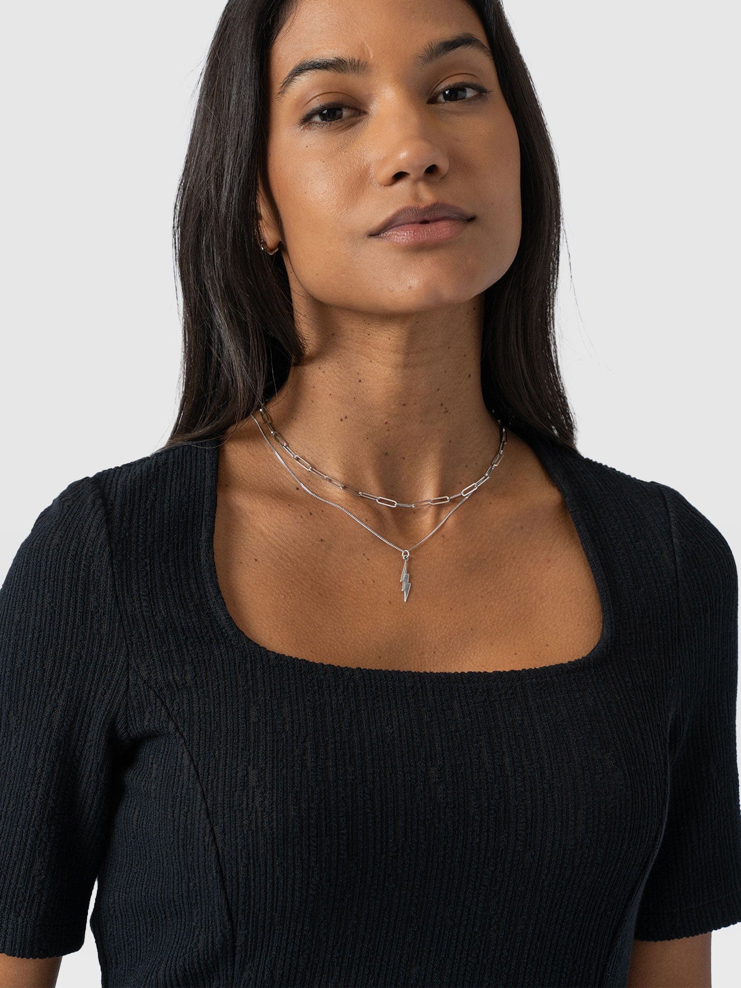 Akia Short Sleeve Tee - Black Textured - Women's T-Shirts | Saint and Sofia® UK