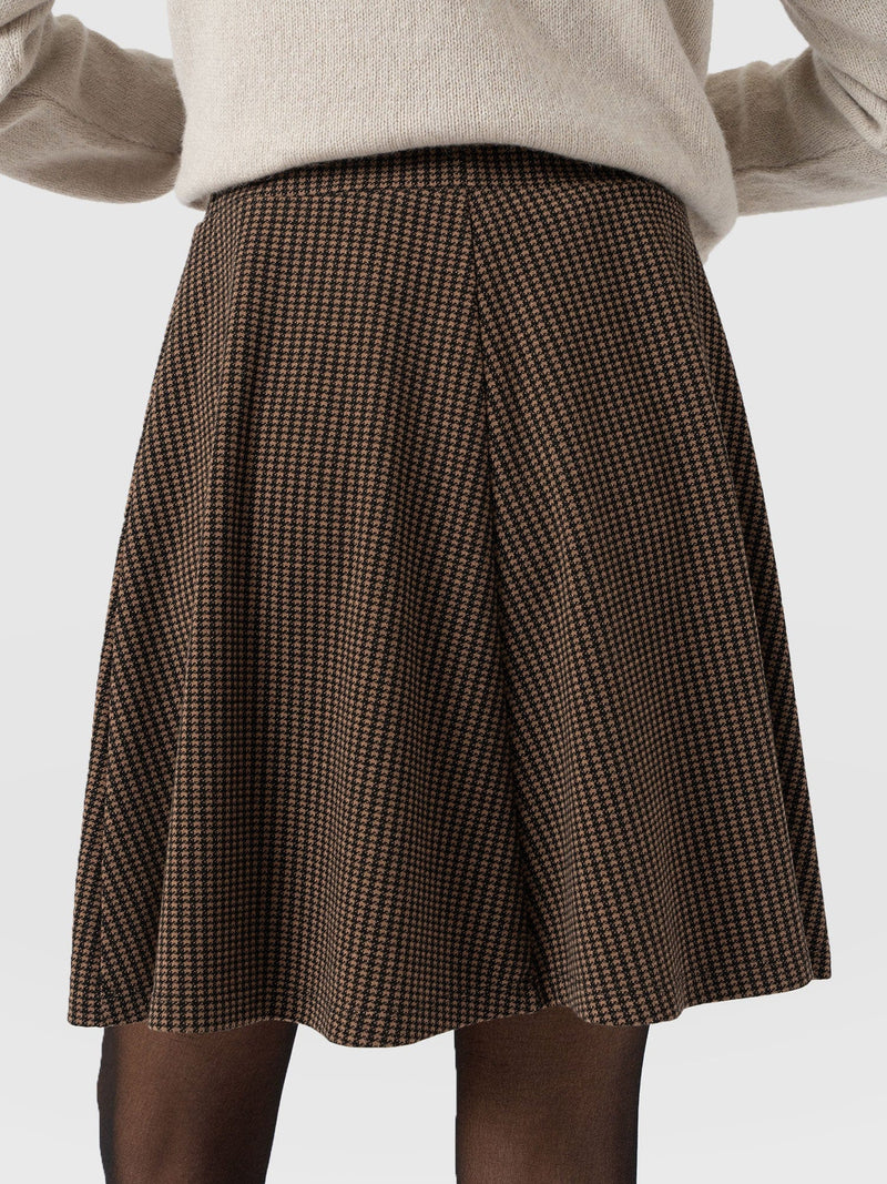 Macie Mini Skirt - Brown Mini Houndstooth