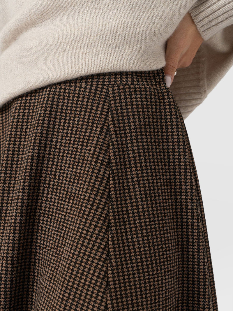 Macie Mini Skirt - Brown Mini Houndstooth