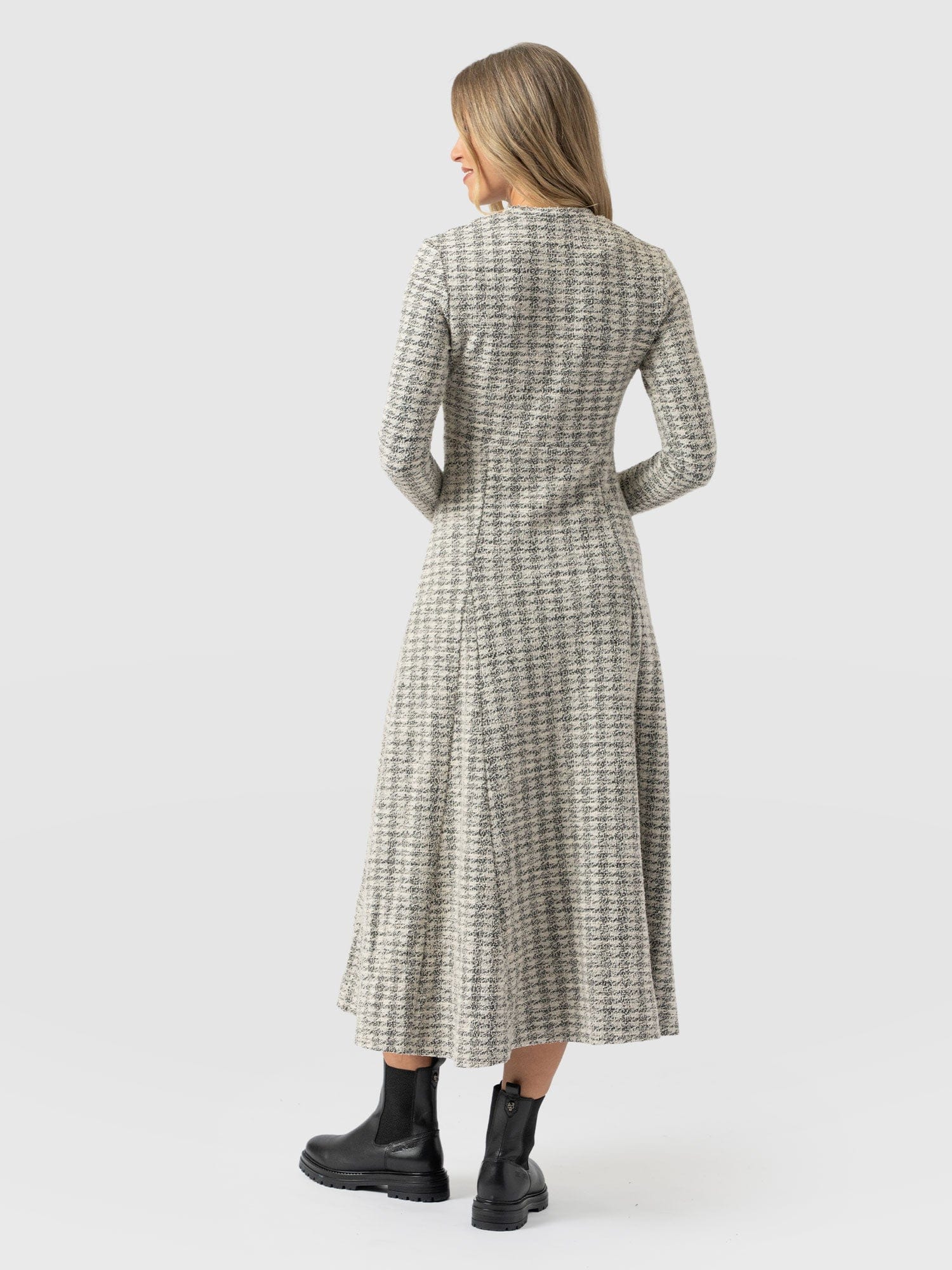 Macie Zip Up Dress - Cream Boucle