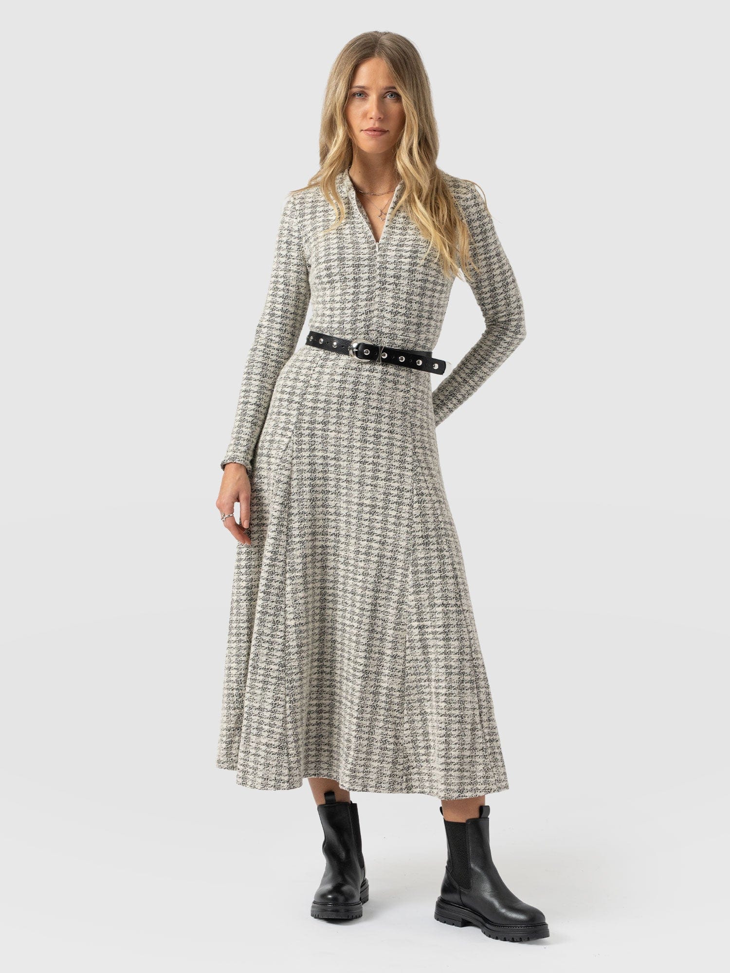 Macie Zip Up Dress - Cream Boucle