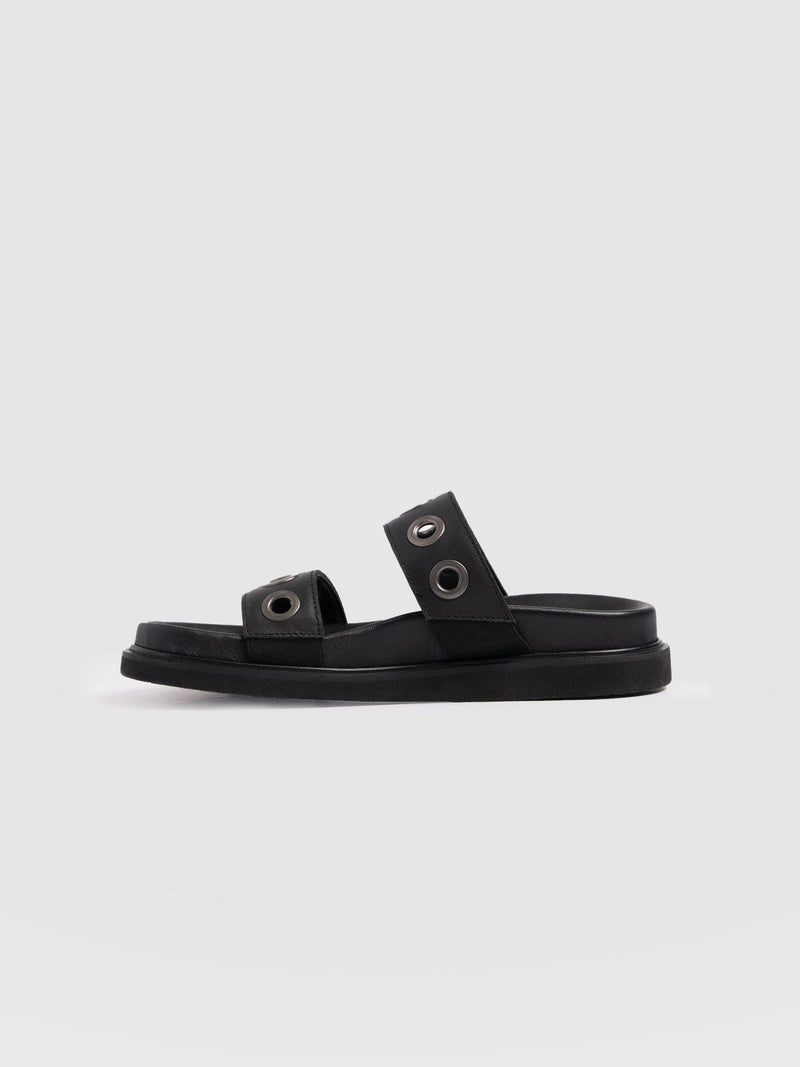Madison Eyelet Slides - Black