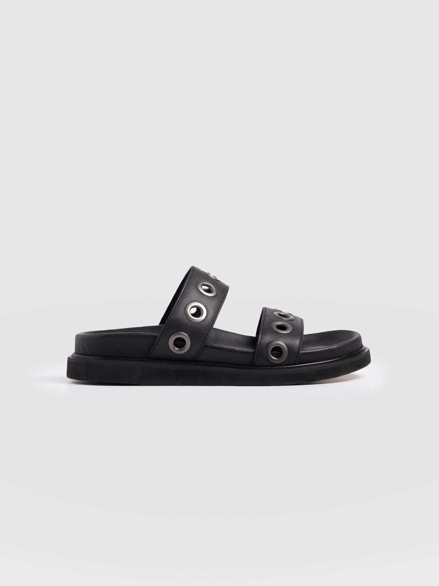 Madison Eyelet Slides - Black