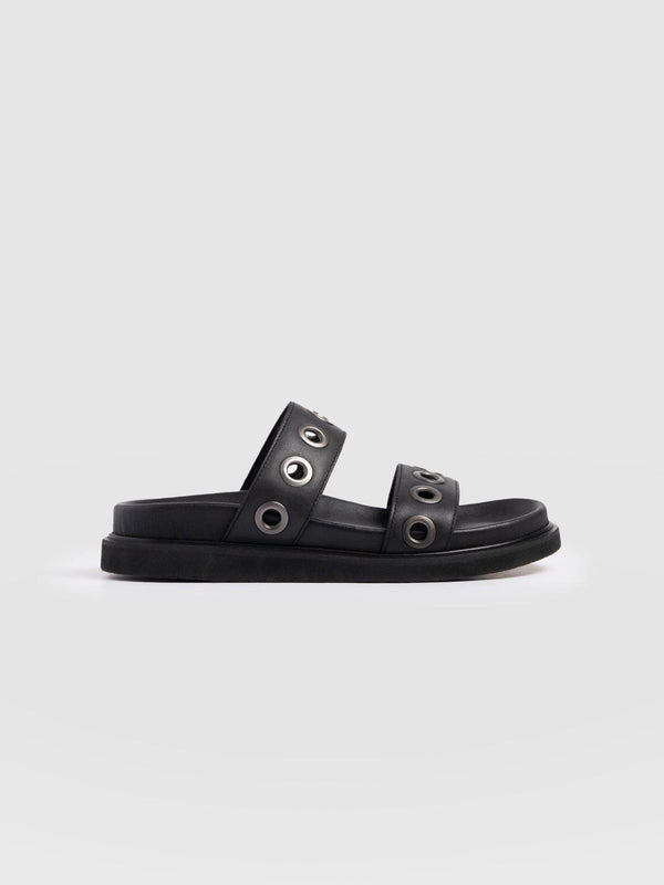Madison Eyelet Slides - Black