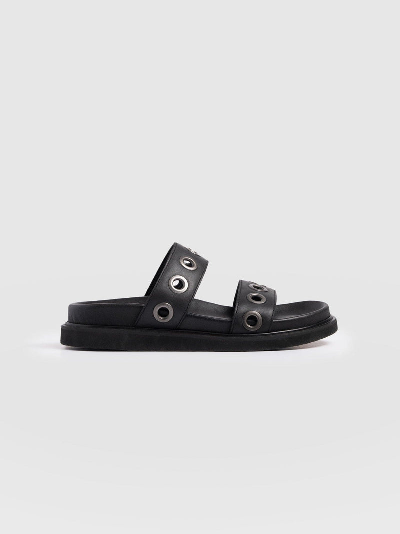 Madison Eyelet Slides - Black