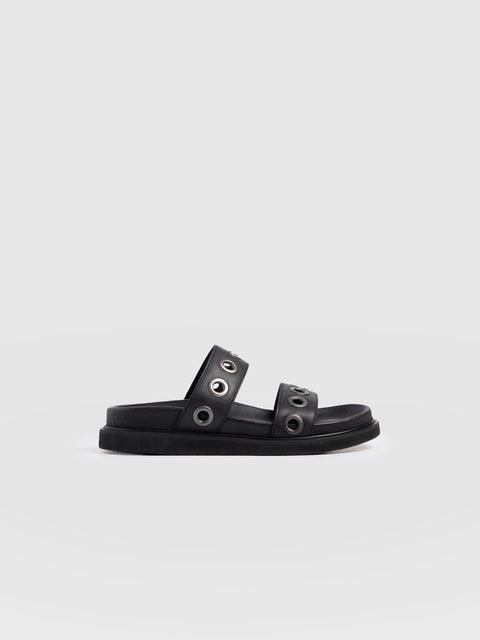Madison Eyelet Slides - Black - Women's Shoes | Saint and Sofia® UK
